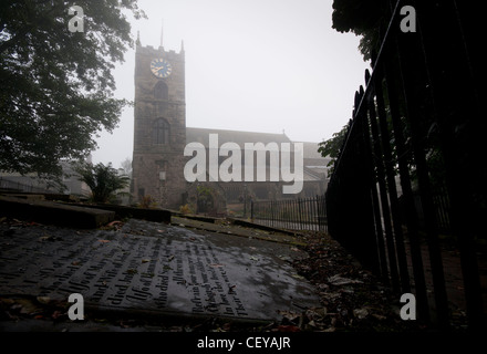 Misty morning in Haworth churchyard. Stock Photo