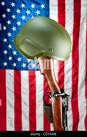 Military helmet on American flag Stock Photo - Alamy