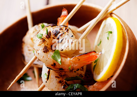 fresh grilled shrimps close up Stock Photo