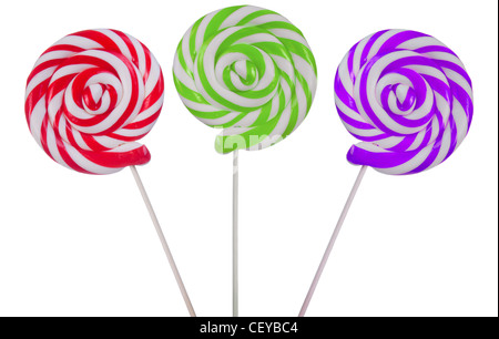 Lovely pink lollipop with red and white stripes on white background Stock Photo