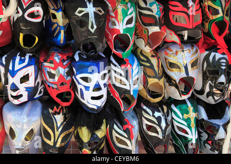 Masks worn by Lucha Libre professional wrestlers, Chapultepec Park, Bosque de Chapultepec, Chapultepec, Mexico City, Mexico Stock Photo