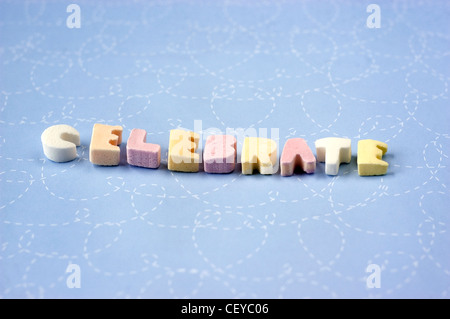 Sugar letter shaped sweets spelling the word celebrate Stock Photo