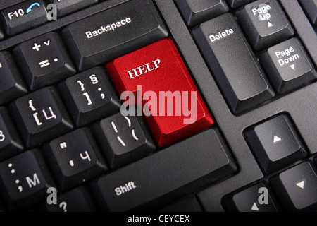 Keyboard with selective focus on the enter button saying HELP Stock Photo
