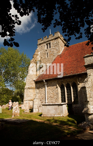 UK, England, Isle of Wight, Arreton, St George’s Church visitors in churchyard Stock Photo