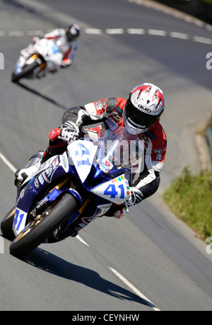 motorbikes at speed isle of man TT racing Stock Photo