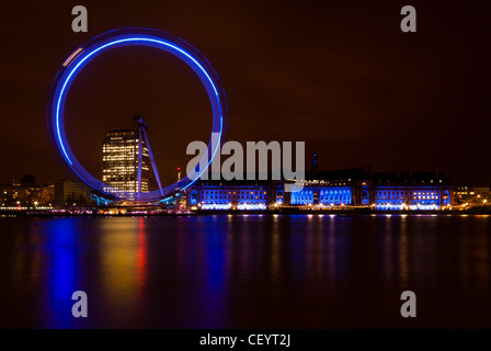 London Eye and County Hall at Night Stock Photo