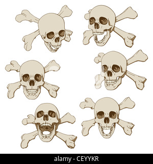 Set of six drawings of human skull Stock Photo