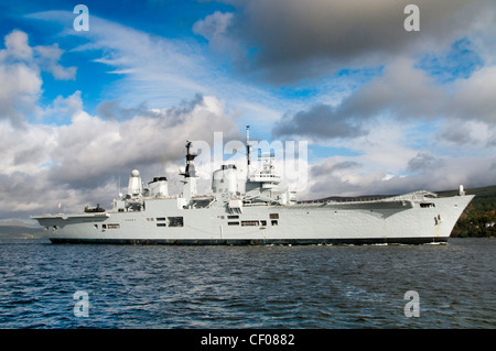 HMS Ark Royal, Royal Navy aircraft carrier built by Swan Hunters on the Tyne, at sea off the west coast of Scotland Stock Photo