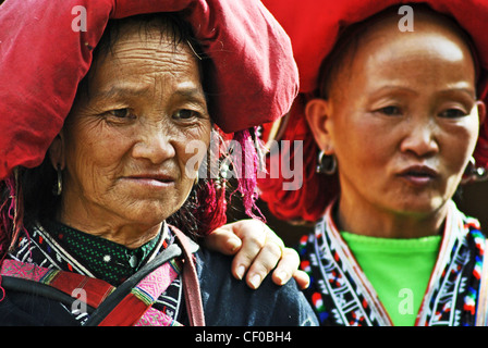 Ethnic minority Red Dao women near Sapa, Vietnam Stock Photo