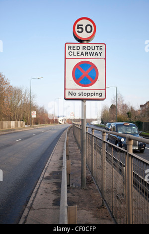 A 50 mph speed limit road sign on a dual carriageway, London, England, UK Stock Photo