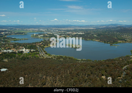 Panoramic view of Canberra and distant New South Wales Australia Stock Photo