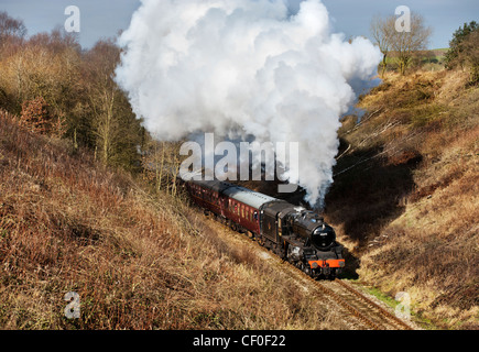 Black 5 loco number 45379  pulls a train at Bradnop on The Churnet Valley Railway, Staffordshire Stock Photo