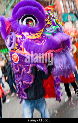 Chinese New Year celebration Chinatown New York City dragon dance lion dance Stock Photo