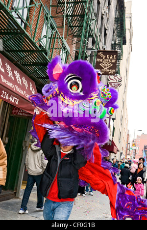 Chinese New Year celebration Chinatown New York City dragon dance lion dance Stock Photo