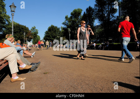 Esplanade park is located in the heart of Helsinki City. Esplanade park is popular venue for city residents and a promenade for Stock Photo