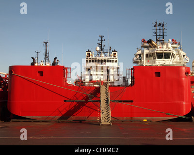 Supply boat stern in Aberdeen Harbour Stock Photo