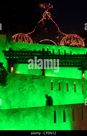 Fort Siloso on Sentosa Island, Singpaore, is beautifully lit up at night. Stock Photo