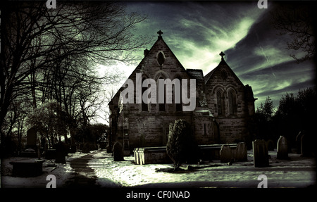 All Saints Church in winter, Thelwall, South Warrington, Cheshire, England, Great Britain Stock Photo