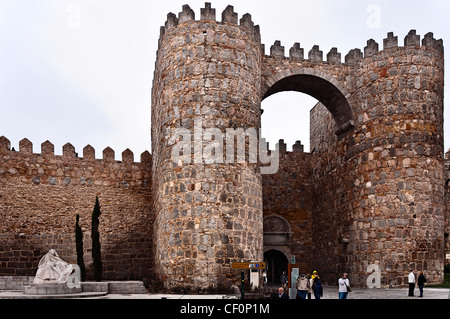Statue of St. Teresa of Jesus on the wall of the province of Avila in Castilla and Leon, Spain, Europe Stock Photo