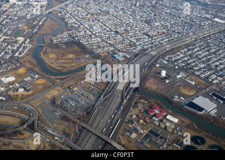 Congested urban area from above (northern New Jersey near Newark with the New Jersey Turnpike Stock Photo