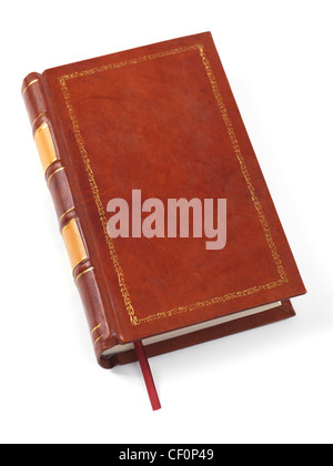 Hardcover brown leather bound book isolated on white background Stock Photo