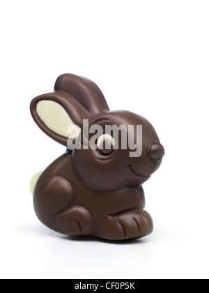 Cute dark chocolate bunny isolated on white background Stock Photo