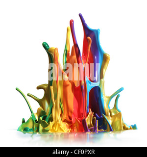 Colorful paint splashing isolated on white Stock Photo