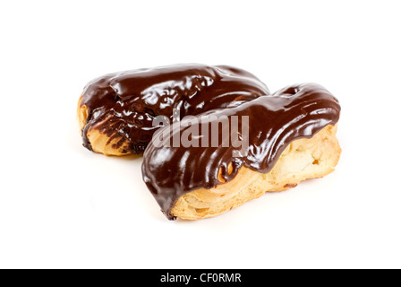 Chocolate Cream eclairs isolated on a white background Stock Photo