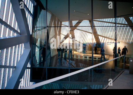 Inside the glass and steel wedge of the Bundeswehr Military History Museum, Military Museum of the German Armed Forces, Dresden Stock Photo