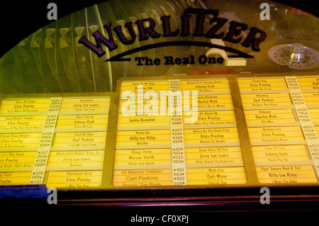 A Wurlitzer Jukebox  with all the hit records from 'Million Dollar Quartet' in the Sun Studio Museum in Memphis Tennessee Stock Photo