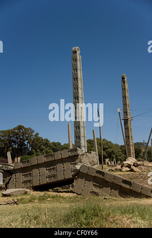 Stelae both standing and fallen at Axum or Aksum in Ethiopia Stock Photo