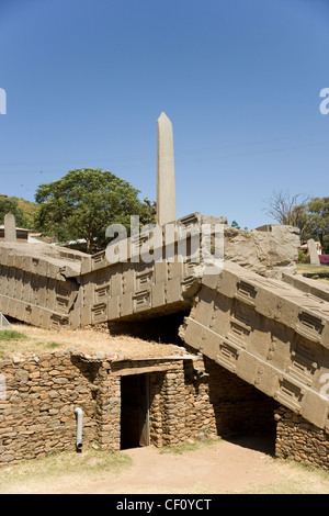 Stelae both standing and fallen at Axum or Aksum in Ethiopia Stock Photo