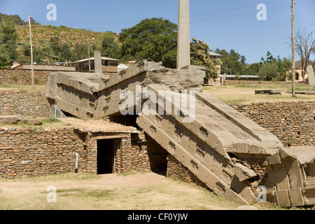 Stelae both standing and fallen at Axum or Aksum in Ethiopia Stock Photo