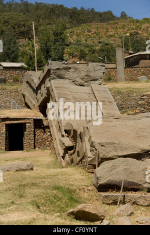 Stelae both standing and fallen at Axum or Aksum in Ethiopia Stock Photo