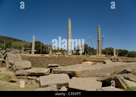 Stelae both standing and fallen at Axum or Aksum in Ethiopia Stock Photo