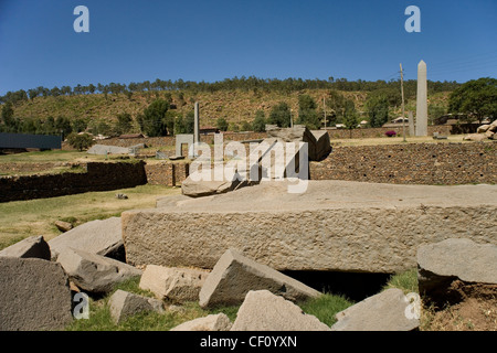 Stelae both standing and fallen at Axum or Aksum in Ethiopia Stock Photo