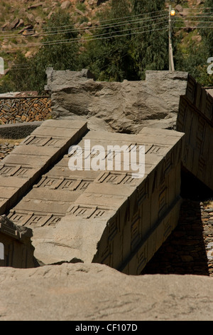 Stelae both standing and fallen at Axum or Aksum in Ethiopia Stock Photo