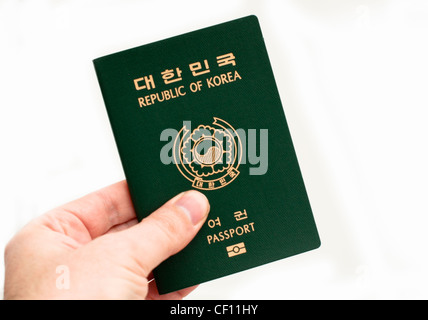 South Korean ePassport or biometric passport. Stock Photo