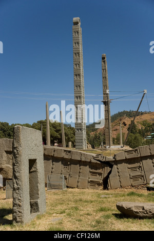 Stelae both standing and fallen at Axum or Aksum in Ethiopia Stock Photo