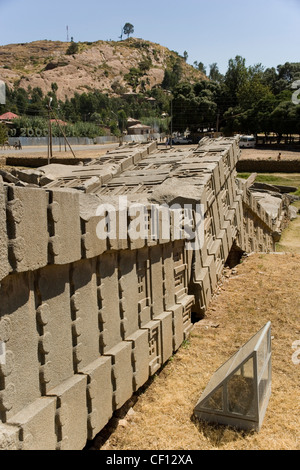 Stelae both standing and fallen at Axum or Aksum in Ethiopia Stock Photo