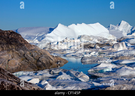 Icebergs in the Kangia icefjord, Disko-Bay, West-Greenland, Greenland Stock Photo