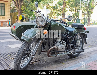 Old fashioned motorcycle with sidecar parked in the street Stock Photo ...