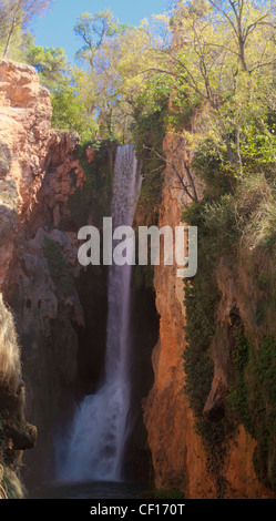 Cola de Caballo, or the Horse's Tail, waterfall in Parque Natural de Monasterio de Piedra, Zaragoza Province, Aragon, Spain. Stock Photo