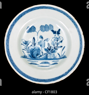 Antique Delft plate with painted underglaze Chinoiserie style flowers