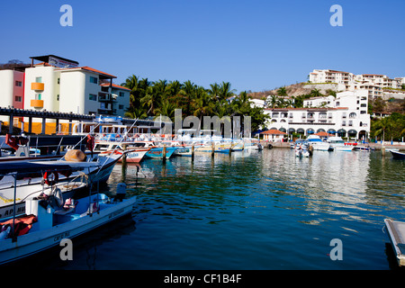 The beautiful harbor in Santa Cruz, Mexico on the Pacific Ocean in the state of Oaxaca. Stock Photo