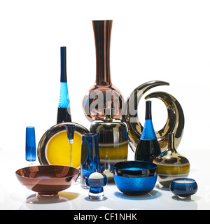 A still life shot of a collection of ornate vases and bottles Stock Photo
