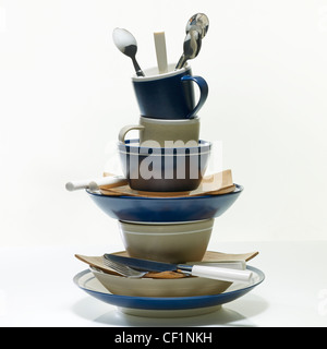 A still life shot of a stack of crockery Stock Photo