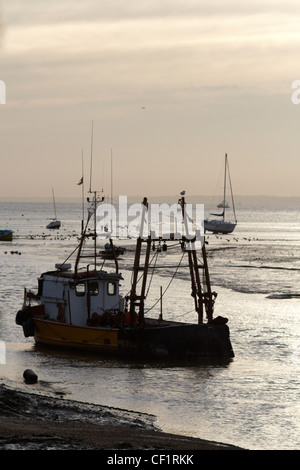 Boats moored in the estuary at Leigh-on-Sea in Essex. Stock Photo