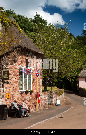 UK, England, Devon, Torquay, Cockington Village, bunting outside Old School House gift shop Stock Photo