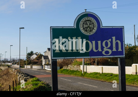 Road sign welcoming visitors to the County Down village of Killough Stock Photo